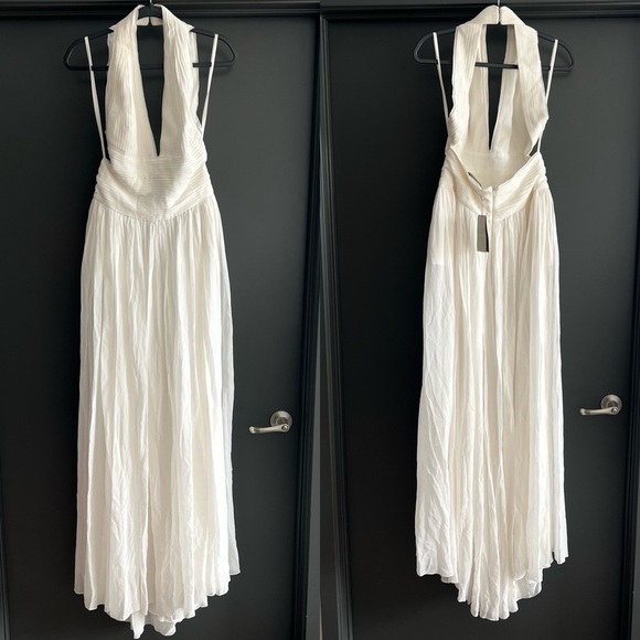 Ellie Saab White silk deep plunge open back maxi dress size 40 NEW! With tags!